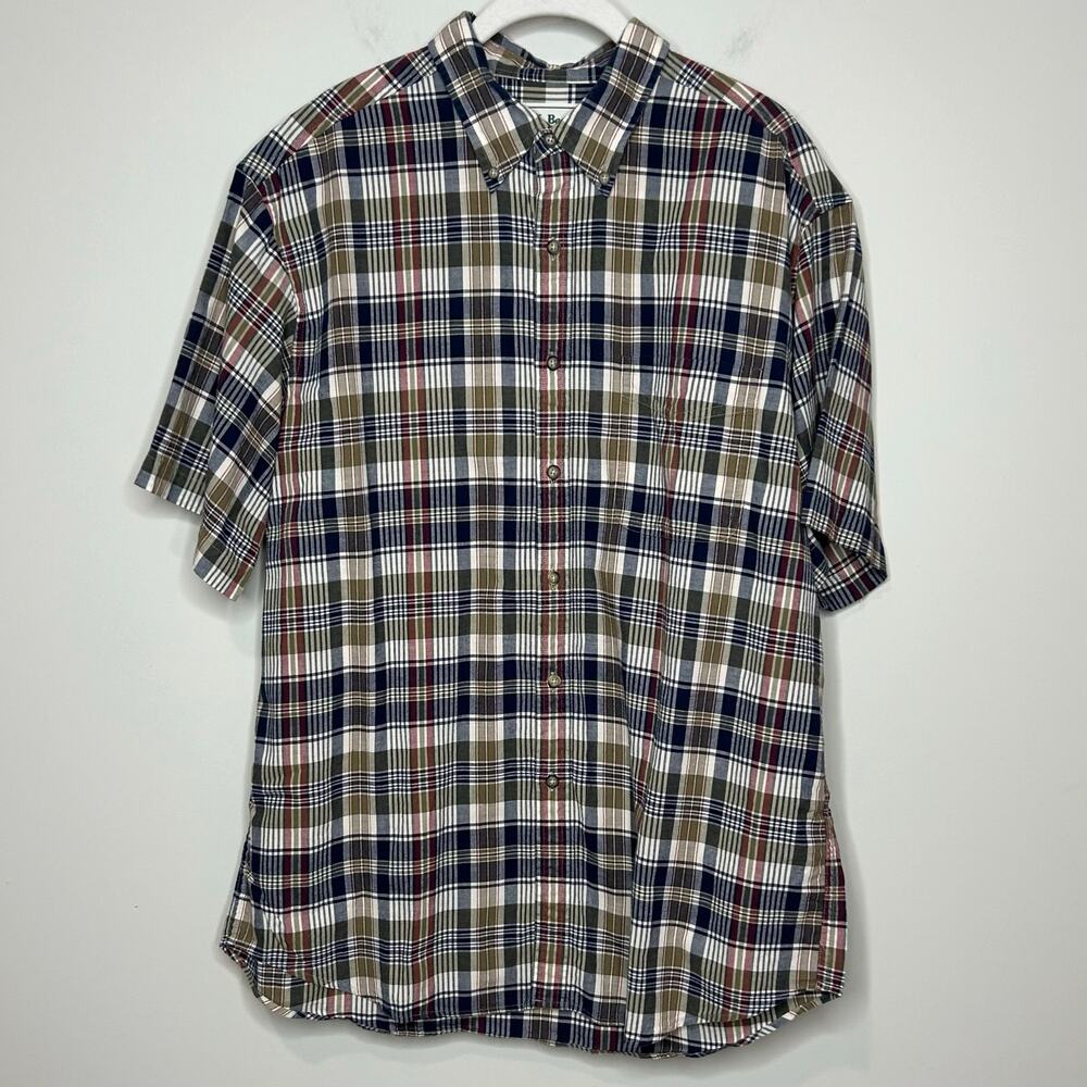 L.L.Bean Plaid Cotton Short Sleeve Button Down Shirt Size M